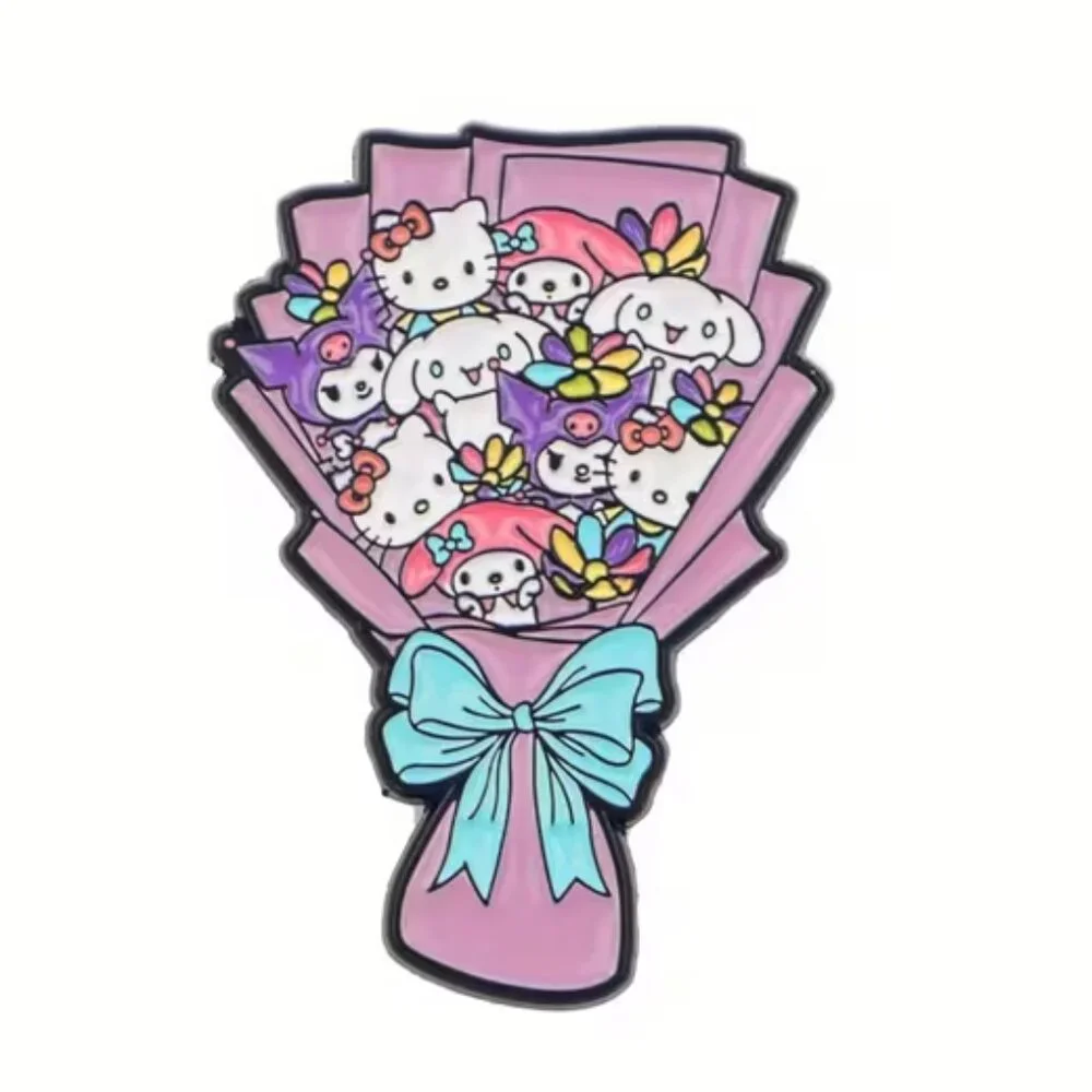 HELLO KITTY & Friends Purple Flower Bouquet‎ Enamel Lapel Pin Brooch NEW & CUTE